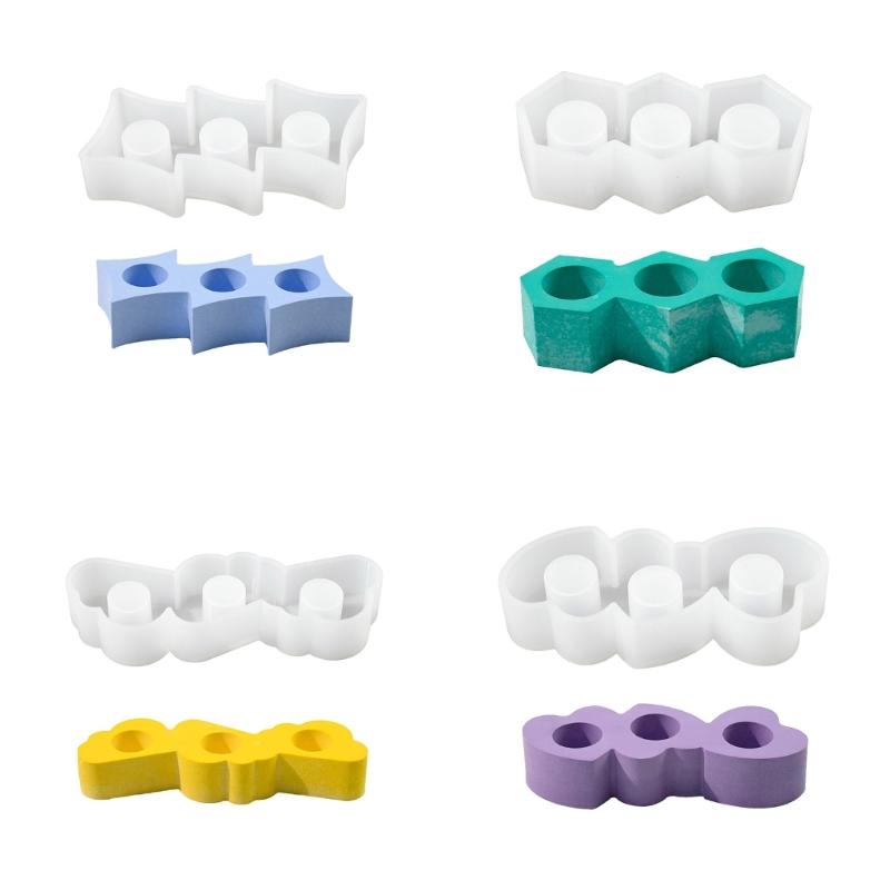 3 Hole Candle Holder Mold Flower Heart Candlestick Silicone Mould Concrete Resin Cast Molds for Wedding Valentines Day