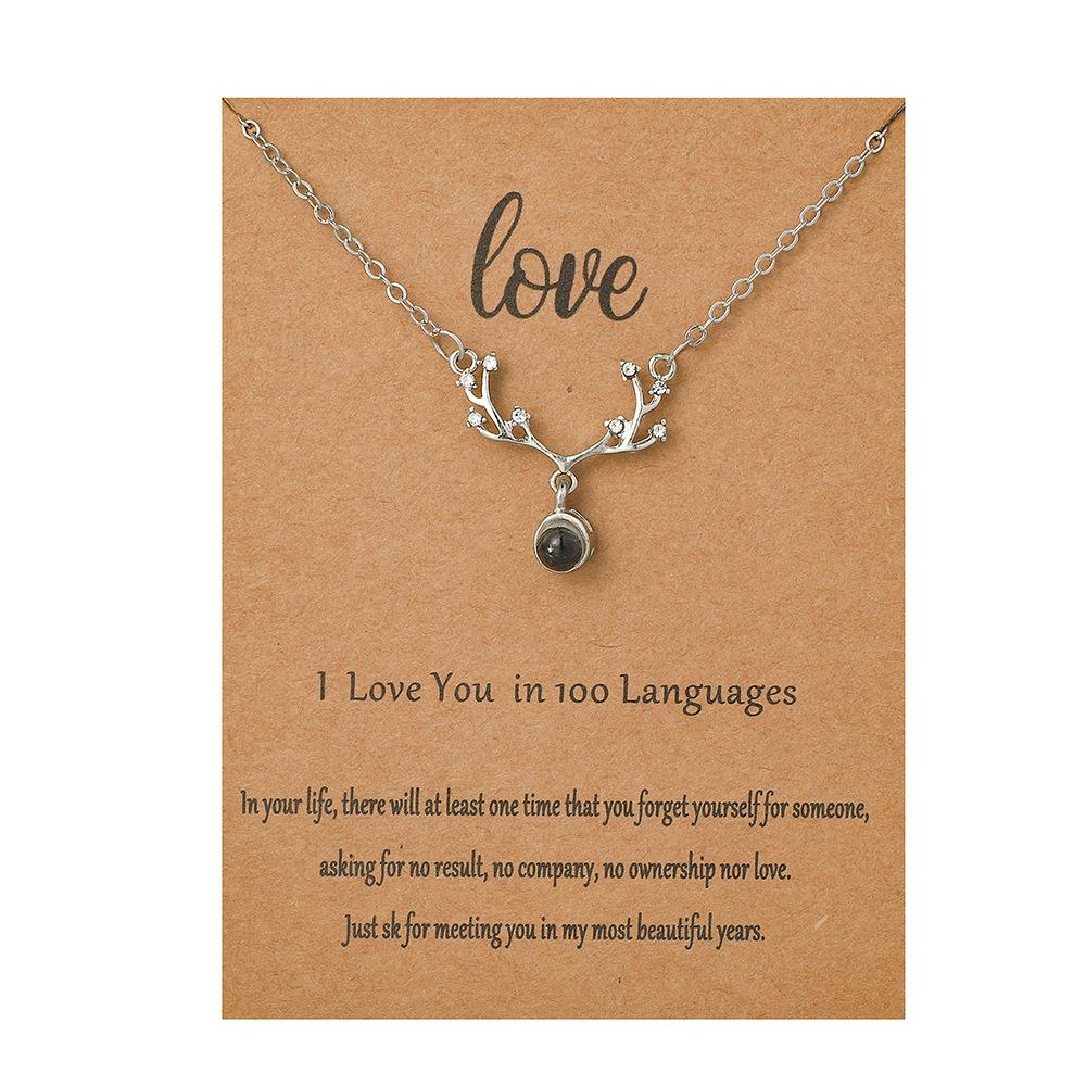 Christmas Swan Elk Love Language I Love You Projection Necklace Pendant Clavicle Chain
