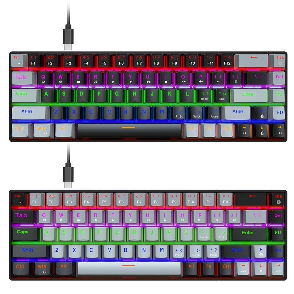 HXSJ V800 Kabelgebundene mechanische Tastatur 68 Tasten RGB-Gaming-Tastatur mit abnehmbarem Typ-C-Kabel ABS
