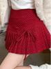 Women's High-Waisted Red Polka Dot A-line Short Skirt with Bow Tie, Autumn/Winter 2025 New Style