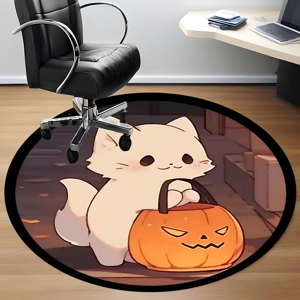 1PC Halloween Kitten Office Round Area Rug, Indoor Mat Suitable ForOffice, Under Office Chairs Bedroom Living Room Home Decor, Room Deco f030