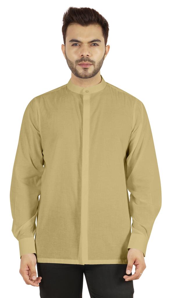BestMan Mens Solid Shirt Mandarin Collar Long Sleeve Button-Up Formal Shirts Office