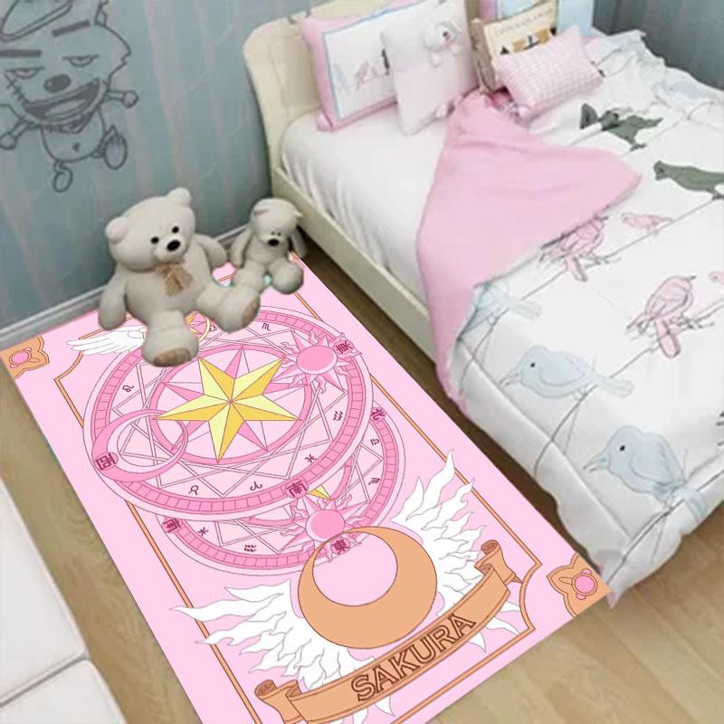 Kawaii Cardcaptor Sakura Area Rug Kids Carpets Tarot for Girls Home Living Room Rug Bedroom Sofa Doormat Floor Anti Slip Mats