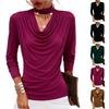 Modisches Damen-T-Shirt mit Kreuz-Ausschnitt, Falten und langen Ärmeln, Slim Fit, Netz-Design, Basisschicht-Oberteil