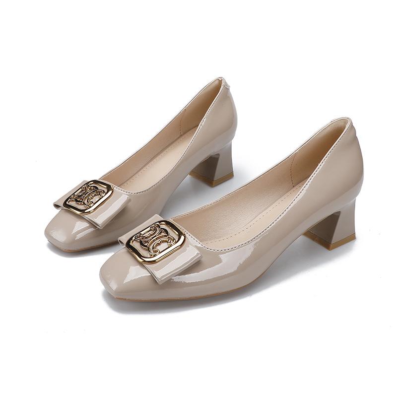 2025 New Patent Leather Medium Heel Single Shoes Red Wedding Shoes Light Mouth Square Head Thick Heel High Heels Versatile Gentle Four Seasons Shoes