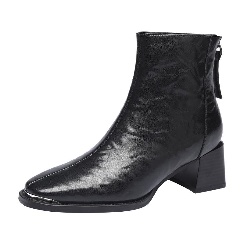 Red Dragonfly Women's Stylish High-Heeled Genuine Leather Ankle Boots - Super Soft, Plus Velvet, Mid-Calf for Spring, Autumn, and Winter.
