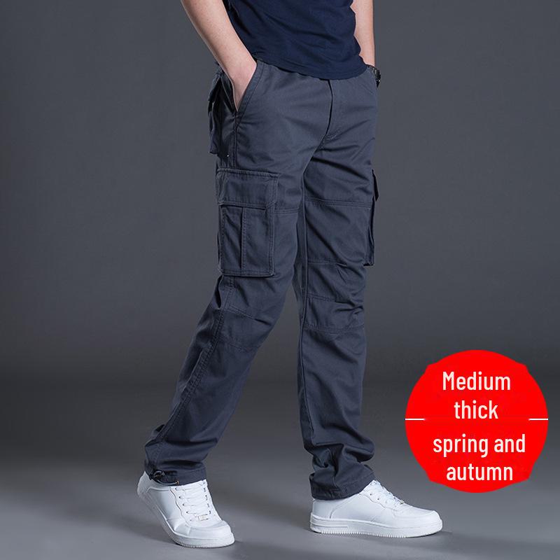 Lockere, gerade Cargohose aus reiner Baumwolle für Herren – große Größe, mehrere Taschen, Freizeitkleidung für Herbst und Winter