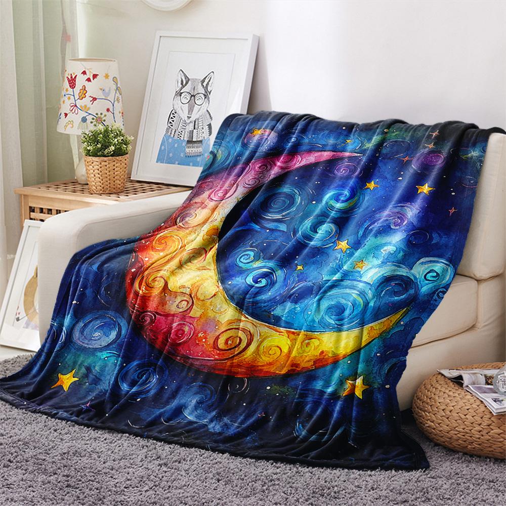 New Moon Print Flannel Blanket, High Quality Comfortable for All Seasons, Home Decor, Warmth and Comfort, Perfect for Christmas Gifts