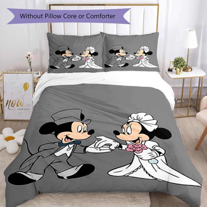 3-teiliges Mickey Minnie Bettwäsche-Set Bettbezug Verschluss Enthält 1 Bettbezug & 2 Kissenbezüge, Weich und Bequem für Alle Jahreszeiten. 135cmx200cm gray