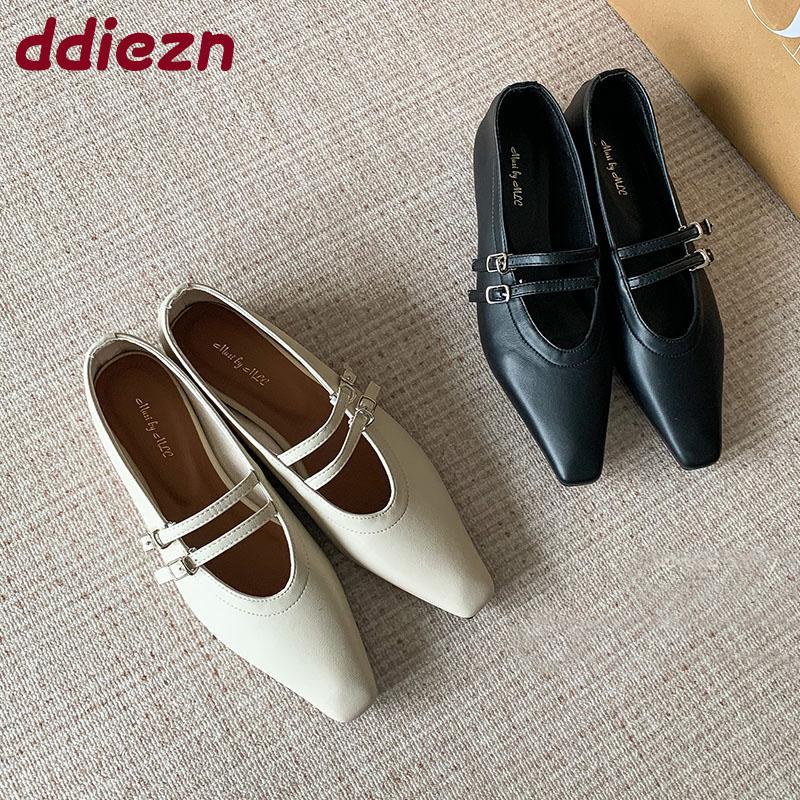 Fashion Pointed Toe Fashion Buckle Strap Women Mary Janes Shoes With Height Increasing Female Shallow Footwear Ladies Flats Shoes