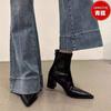 High-heeled short boots women's thick heel pointed rear zipper 2025 new autumn and winter versatile black Martin boots