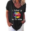 Fashion Spring  Sexy Lips Print Blouses Short Sleeved V-Neck T Shirts Casual