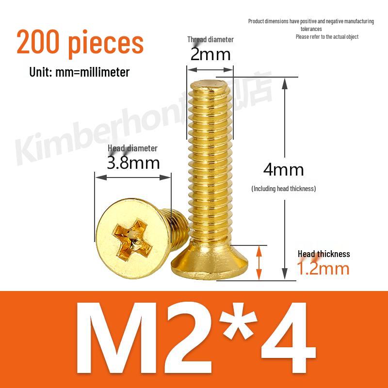 Copper Phillips Countersunk Head Machine Screws, Sizes M2–M4, Lengths 6/8/10/12mm