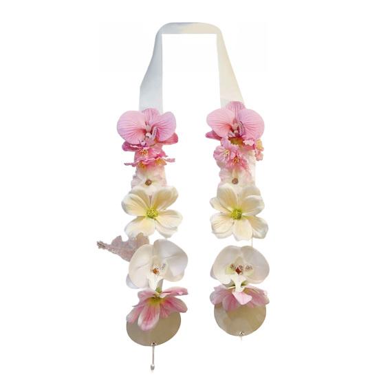 Floral Graduation Stole Handmade Custom Floral Belt with Realistic Faux Silk Flowers Phalaenopsis Roses Dahlias Personalized Engraved Tags Unique Grad