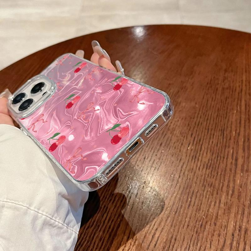 Pink Cherry Bow Leopard Girls Women Phone Case For Apple iphone 16pro 15 16 14 13 Pro Max 16e 12 11 7 8 Plus XR SE Fundas Cover