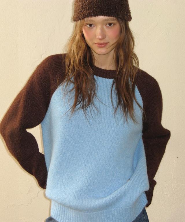 RONRON Wool Raglan Knit Sky Brown