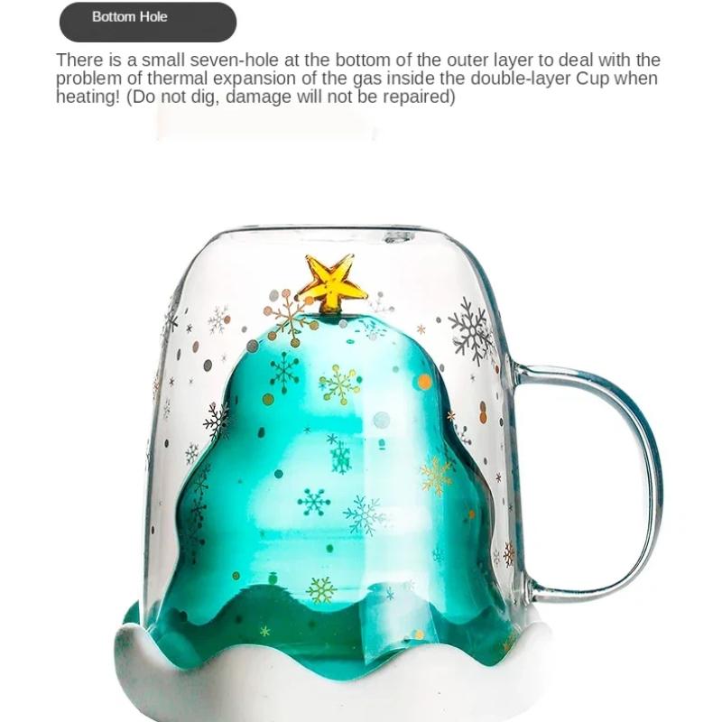 Christmas Tree Double Wall Glass Mug – Heat Resistant Snow Mountain Cup for Coffee, Milk & Holiday Drinks