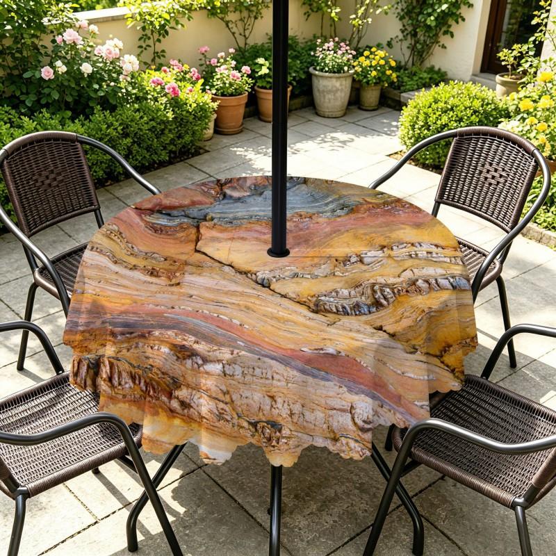 Outdoor Round Tablecloth With Umbrella Hole Waterproof Oil-Resistant Patio Dining Cover Deck Garden Terrace