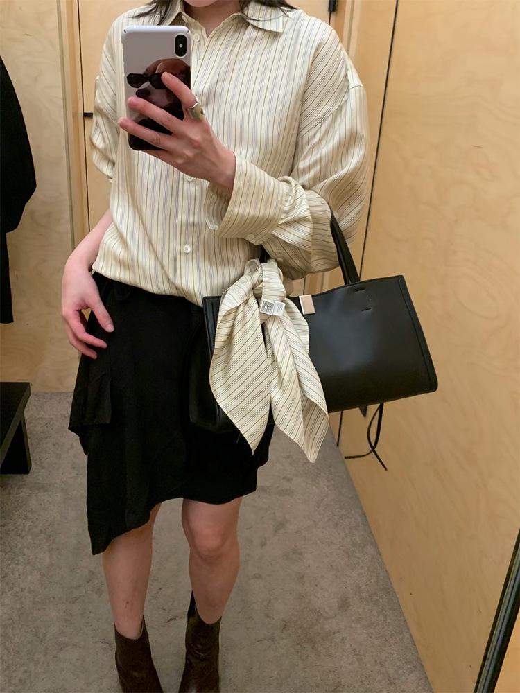 Wen Jiu 26 Early Spring New 100% Mulberry Silk Striped Loose Women's Shirt