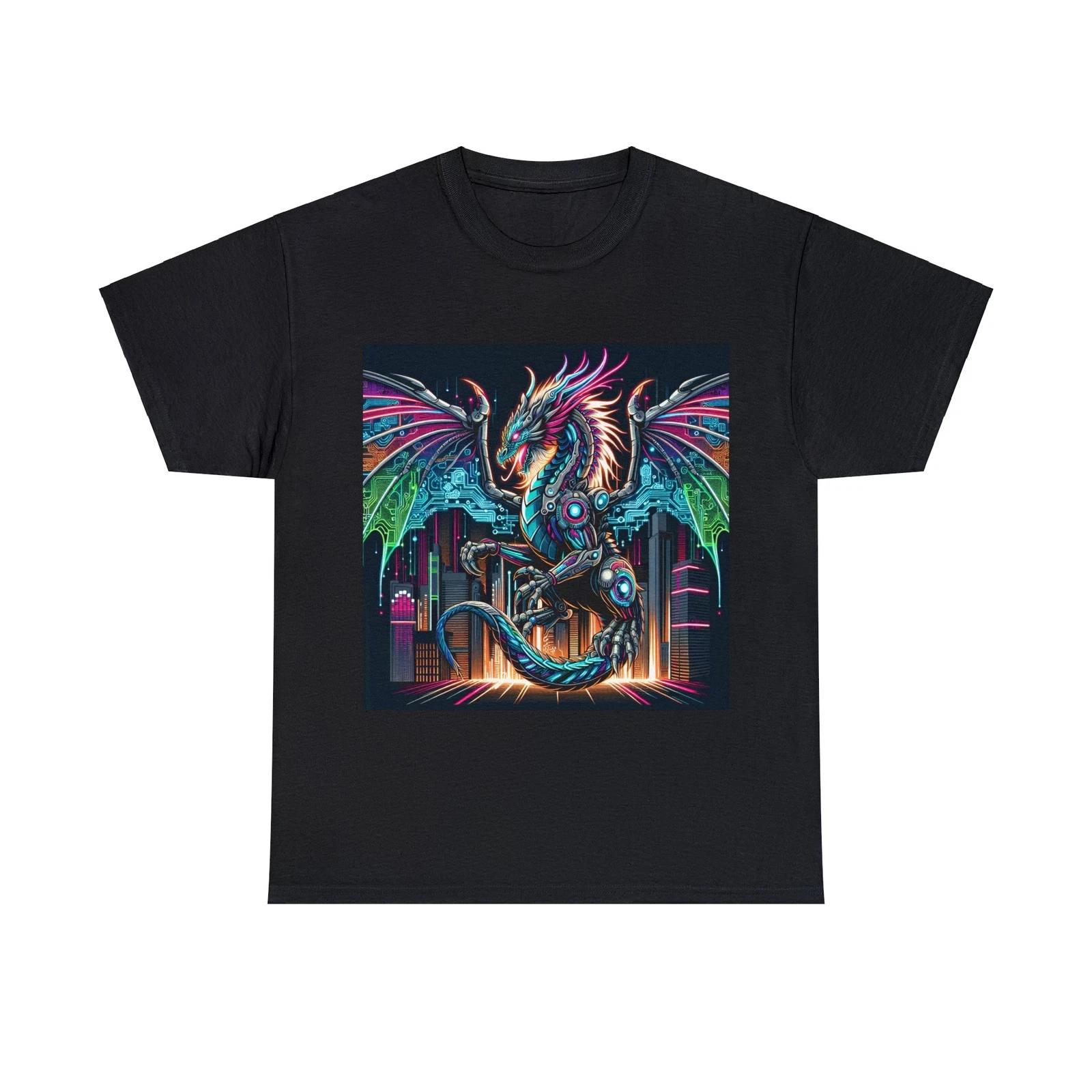 Unisex Adult T Shirt Techno Dragon Fantasy Cybernetic Creature Neon Medieval S