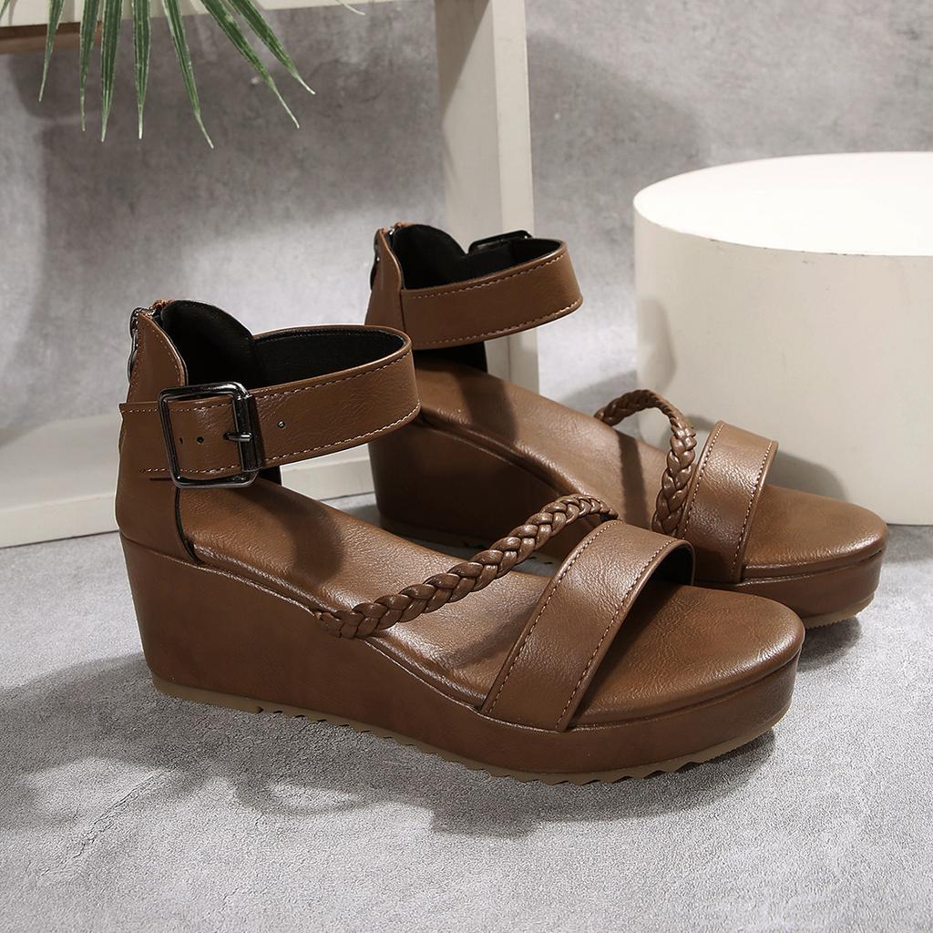 Fashion Summer Fashion Braided Roman Style Sandals for Women New Open Toe Wedge Heel Thick Bottom Women's Versatile Cover Heel Sandals