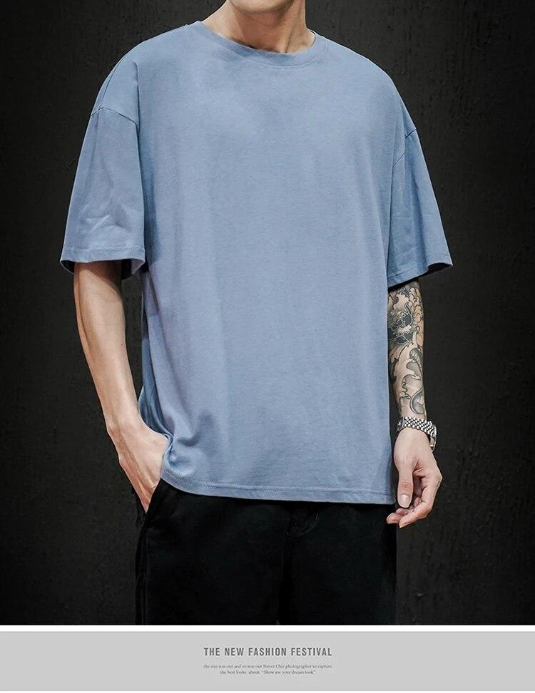 Tricou pentru bărbați nou de vară Tricou solid la modă pentru bărbați Hip Hop supradimensionat cu mânecă scurtă, casual, din bumbac, tricouri de top pentru bărbați