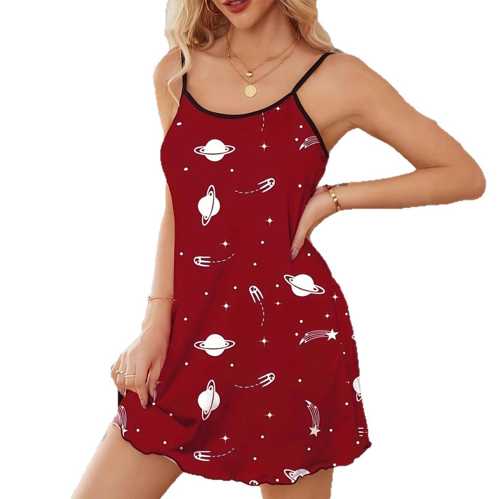 European & American Style Women's Casual Printed Dress - Sexy Sling Nightgown
