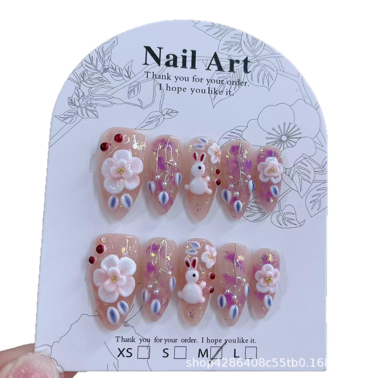 3D Purple Rabbit Gradient Medium Almond Nails Extra Small (XS)