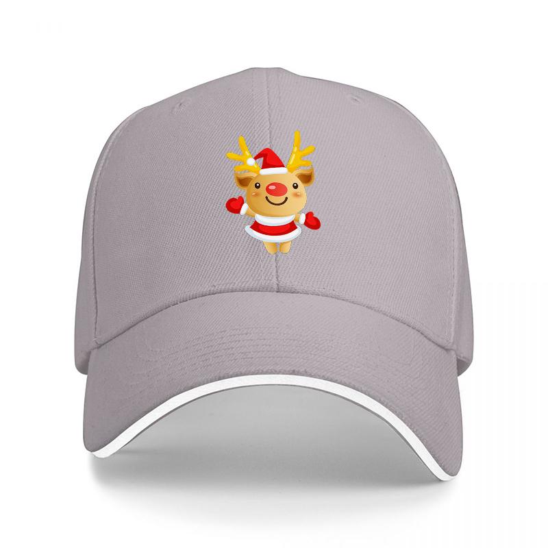 Christmas Reindeer Holiday Baseball Cap Black with Festive Cartoon Design for Unisex and Women Casual Wear Style