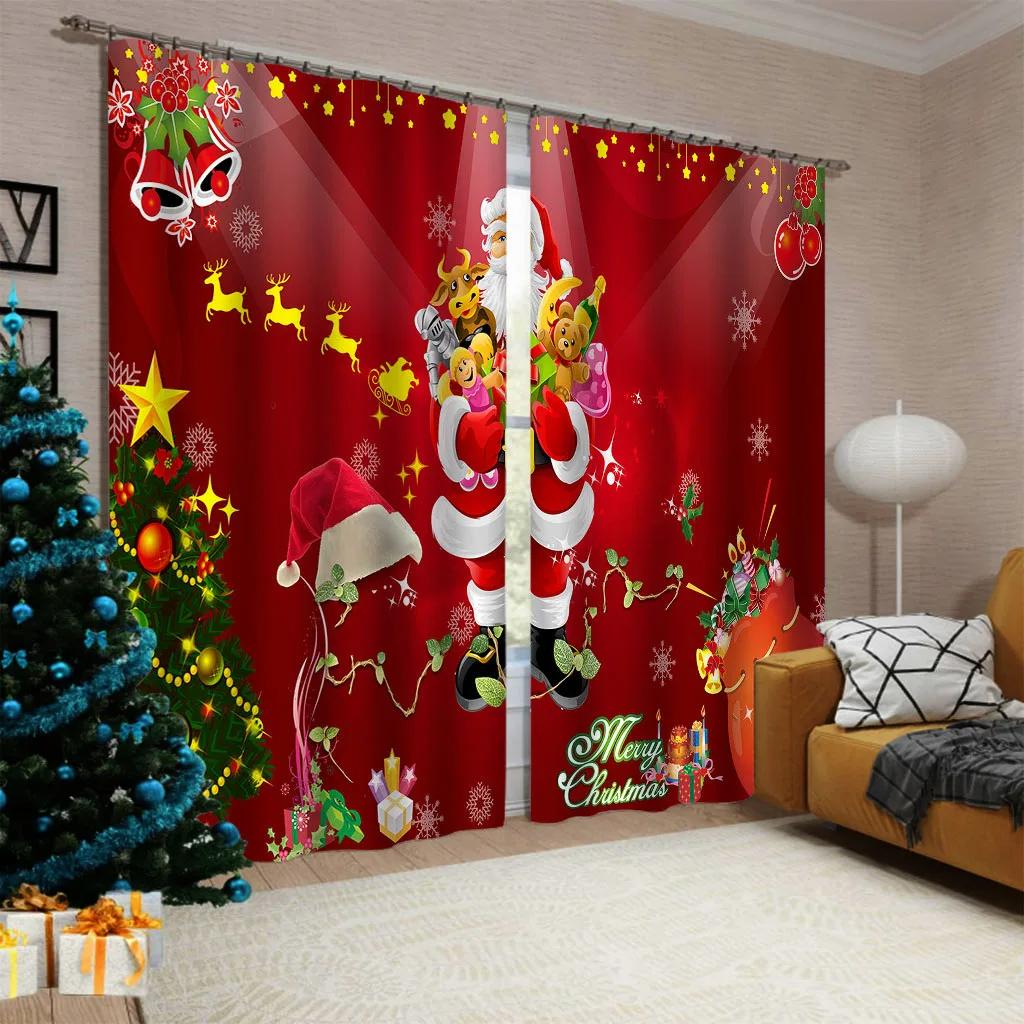 Christmas Pattern Thick Blackout Curtain Printed Partition Kitchen Door Decorative Cartoon High Shading Drapes Cafe Restaurant