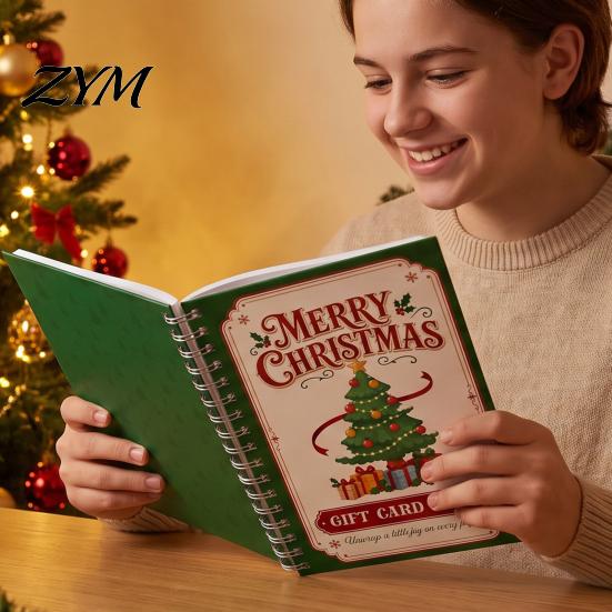Themed Illustration Gift Organizer Christmas Card Book, 7" x 5" Spiral Bound Merry Creative Holiday Souvenir Book Booklet, Greeting Album Personalized