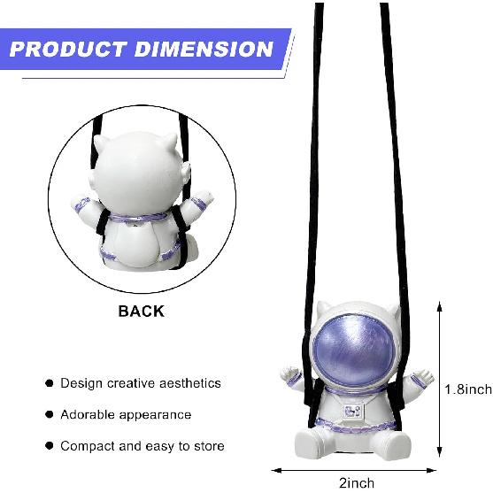 Swing Astronaut Shaped Car Pendant, Cartoon Cute Rear View Mirror Hanging Ornament, Mini Resin Swinging Astronaut Charm Rearview Mirror Decoration,