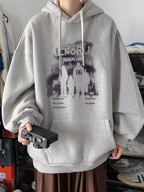 Men's Trendy Ins-Style Loose Hooded Sweatshirt, Letter Print, Versatile Jacket for Spring/Autumn 2024 Arrival.