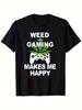Men's Plus Size Weed While Gaming T-Shirt - 100% Cotton Leaf & Video Game Contro