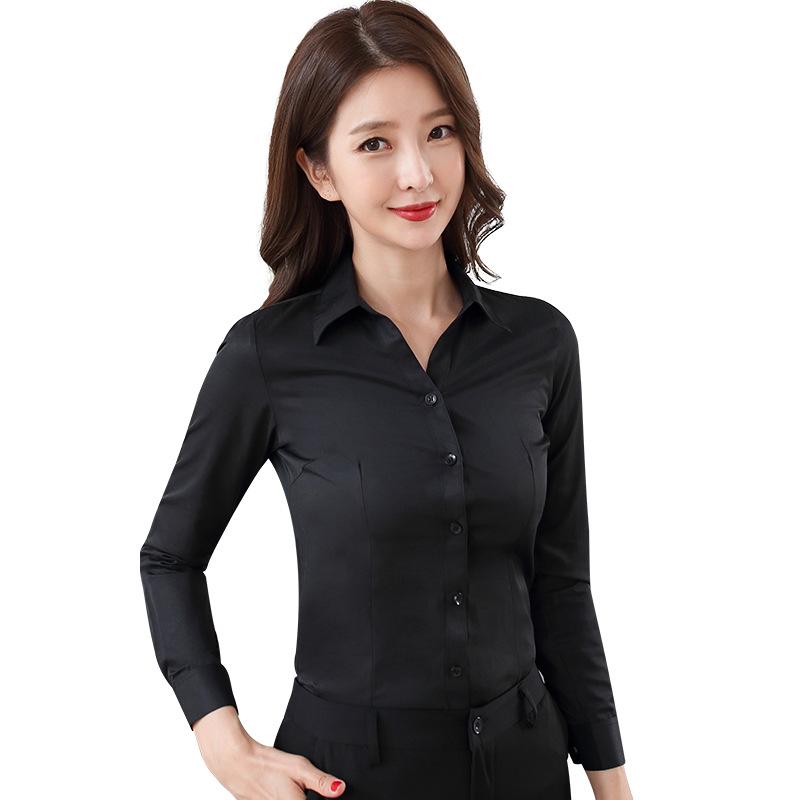 Cămașă Neagră Profesională pentru Femei - Nouă Primăvară/Vară Stil Coreean Haine de Lucru în Gri și Bleumarin, Mărimi Mari Topuri Formale