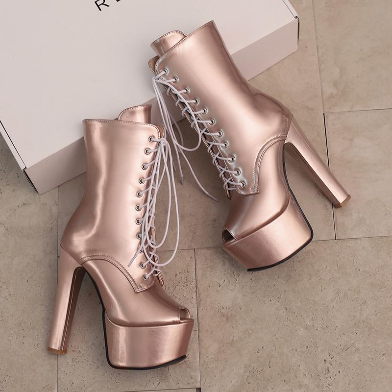 Women's high-heeled cool boots, sexy European and American style waterproof platform thick heel large size fish mouth shoes