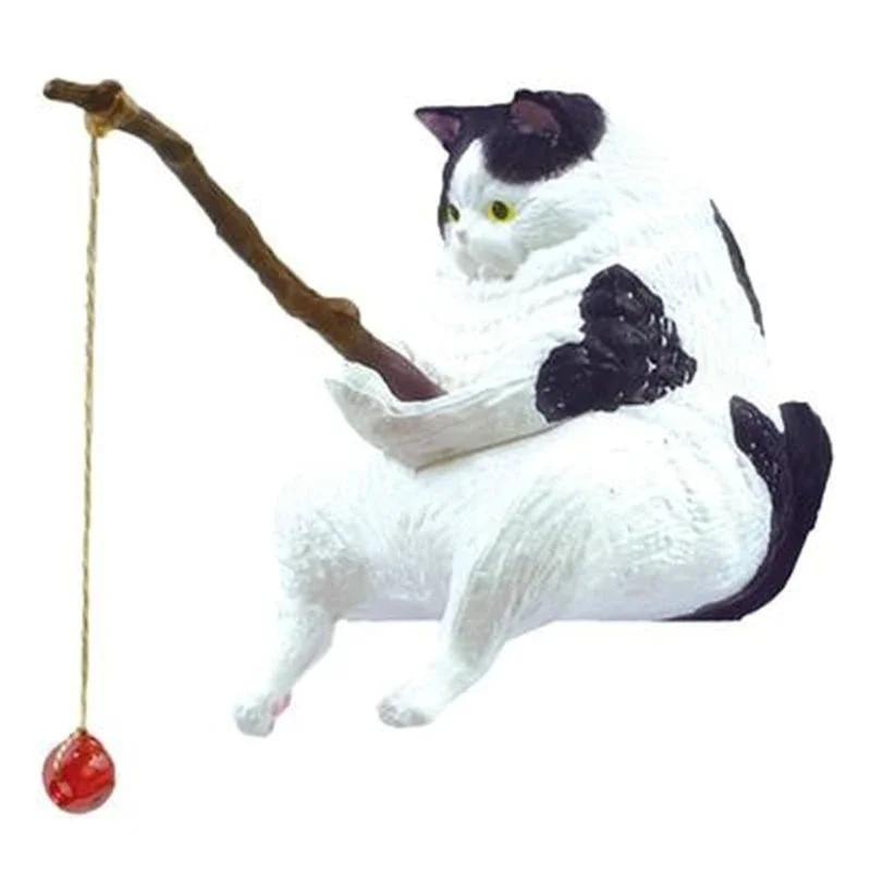 Cute Fishing Cat Fishbowl Fishing Figure Fisherman Figurine Cat Fishing Rod Seals Figures Cat Decoration Interior Accessories