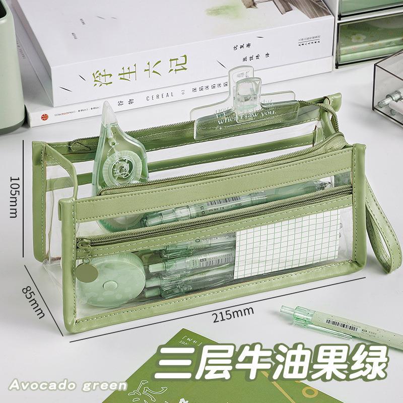 High-value transparent pencil bag, special for exams, large-capacity simple cosmetic bag, multi-functional opening, convenient stationery bag