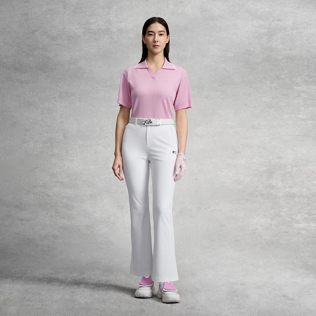 FILA Golf Series Simple Classic Retro Sports Comfortable Casual Polo Knit Short Sleeve Women tops Dahlia-Pink A11W625409FPK
