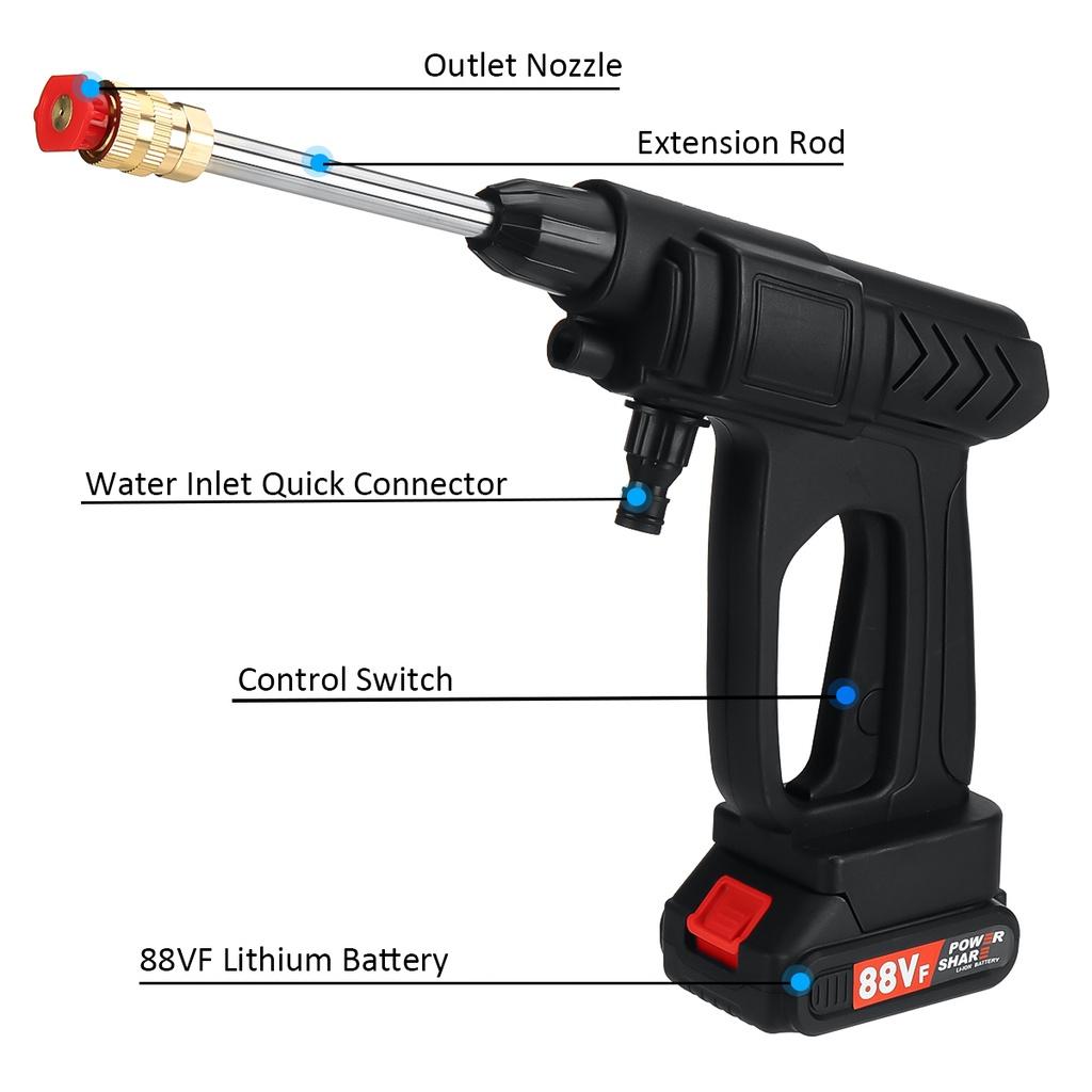 AC 110-220V Cordless High Pressure Car Washer 88VF Rechargeable Car Wash Guns Electric Water Guns Foam Machine for 18V Battery 1500W
