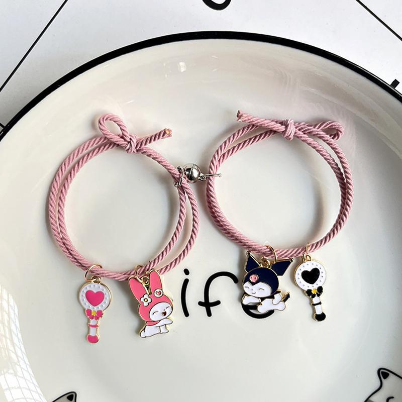 1 Pair Sanrio Accessories Bracelet Kuromi Melody Magnetic Small Rubber Band Couple Girlfriend Cartoon Aluminum Alloy Girl Gift