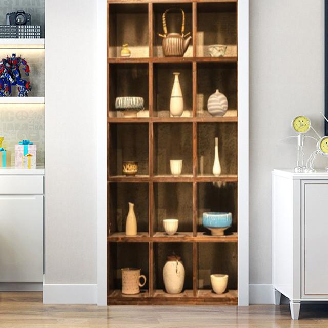 Retro Library Adhesive Door Wallpaper Waterproof Home Decor Living Room Mural Decal Sticker Wooden Cabinet Poster Wine