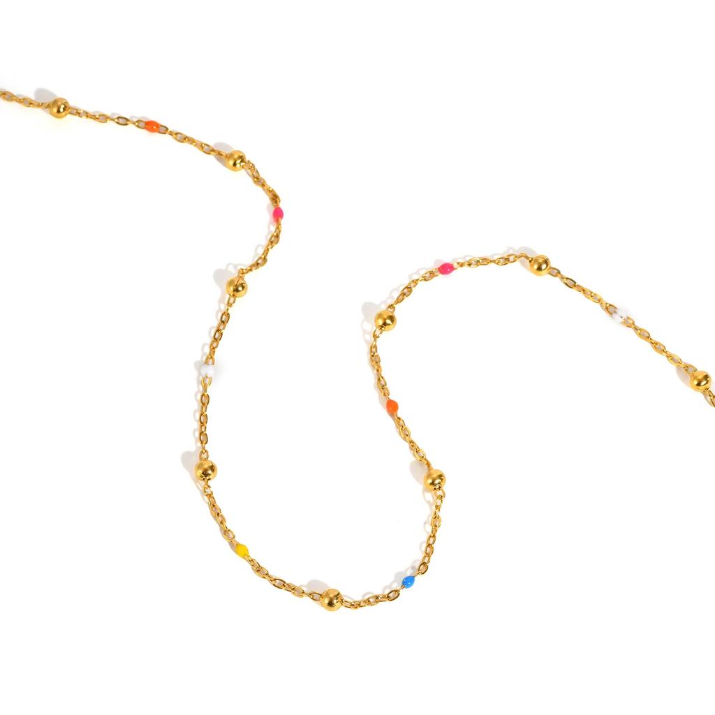 Fashion Personality Bohemian Style Colorful Beads Chain Necklace, Stainless Steel Choker Necklace for Women Chic Jewelry Gift