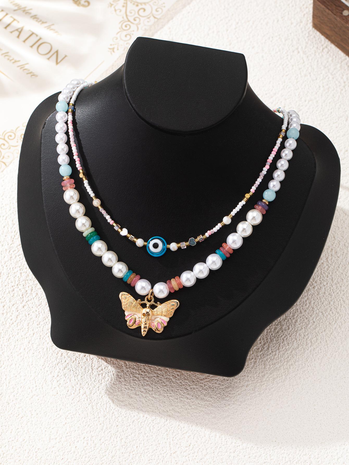 New self-developed temperament handmade beaded cantaloupe butterfly pendant necklace set small