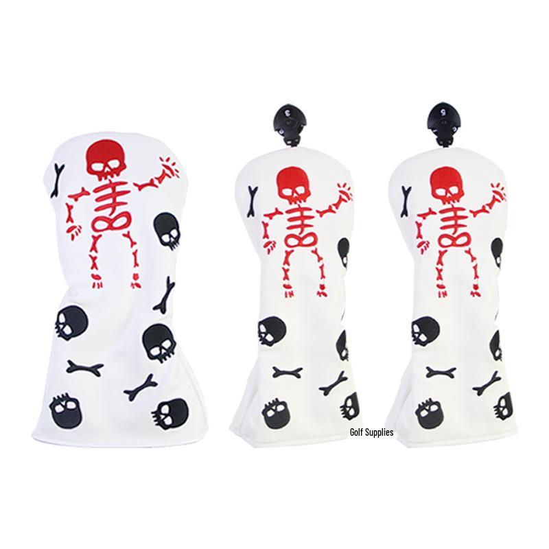 Skull Embroidered Golf Wood Headcover with Rotating Number Tag (1/3/5/UT)