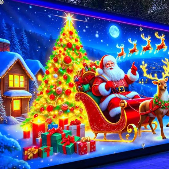 UV-aktivert julegarasjeportdeksel Fluorescerende 2D Flatt juleportbanner Opplyst høytidskartoonbakgrunn for jul Innendørs utendørs veggdekor