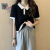 Summer Fashion Women Short Sleeve Lapel Casual Pullover Letter Printed T Shirt Polo Shirt