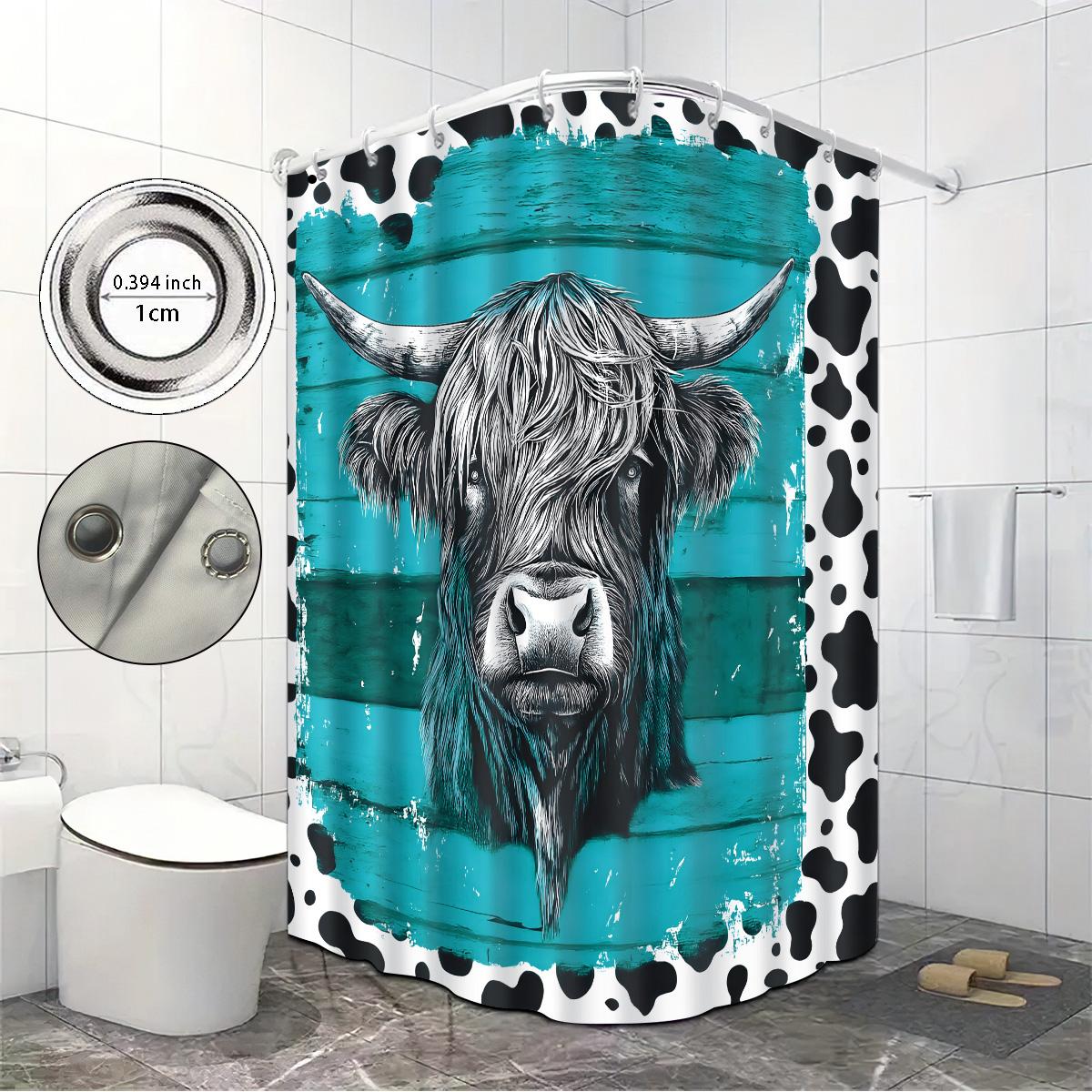 

1pc pastoral style high ground cow animal print waterproof shower partition privacy hanging curtain 12 hooks multi size 120x180cm