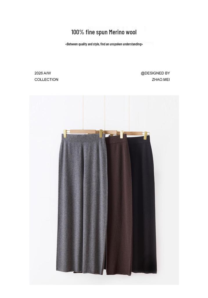 2026 Le Kasha Women's High-Waisted Wide-Leg Fine Wool Knit Pants - Autumn/Winter Collection