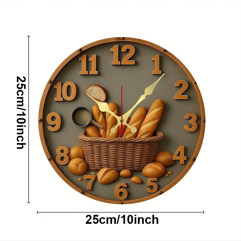 Bread Basket Wooden Round Silent Hanging Wall Clock, Suitable For Living Room, Office, Study Room, Bedroom, Home Decoration.